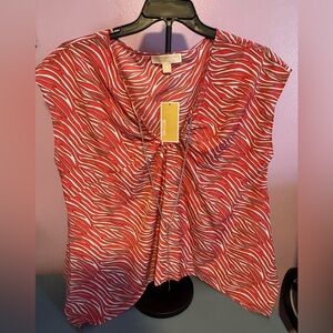 Michael Kors Red and White Patterned Blouse